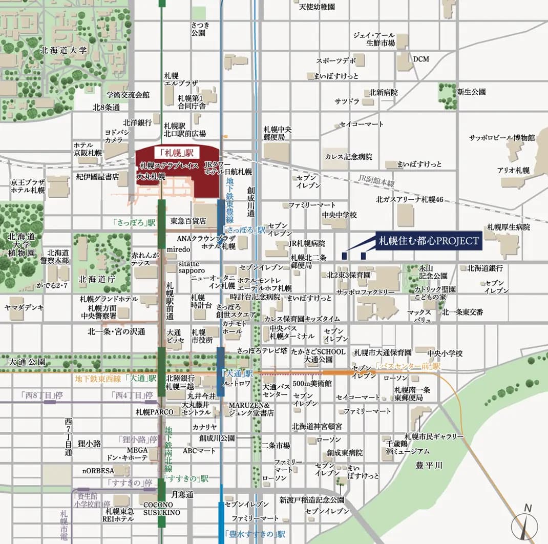 札幌住む都心PROJECT（札幌市中央区北3条東3丁目PROJECT・札幌市中央区北3条東4丁目PROJECT）：案内図