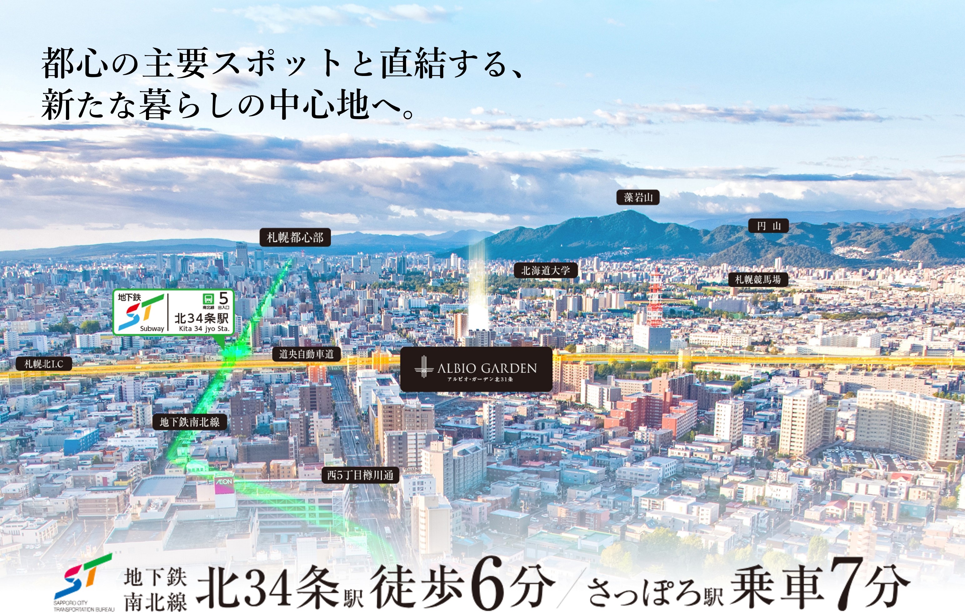アルビオ・ガーデン北31条 南北線で都心と直結。カーアクセスも便利な立地。