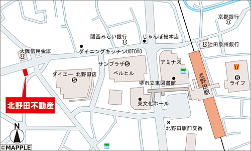 株式会社北野田不動産の周辺地図