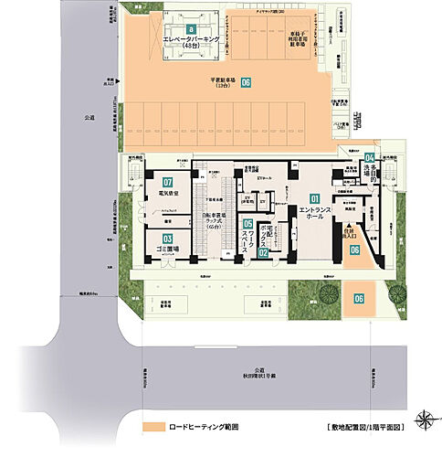 ウィザースレジデンス秋田ザ・タワー 敷地配置図／1階平面図