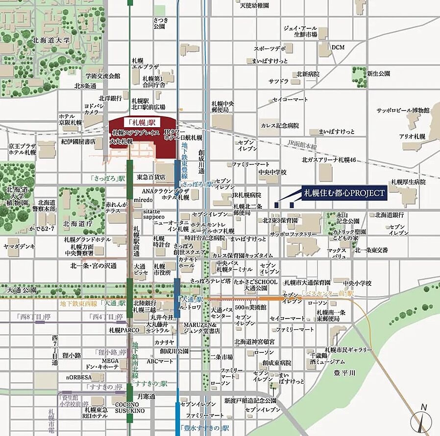 札幌住む都心PROJECT（札幌市中央区北3条東3丁目PROJECT・札幌市中央区北3条東4丁目PROJECT）：案内図