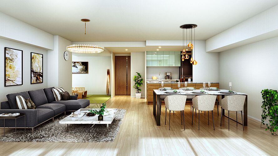 クリオ代官町ザ・クラシック リビング・ダイニング・キッチン完成予想図（Aタイプ／有償設計変更プラン）