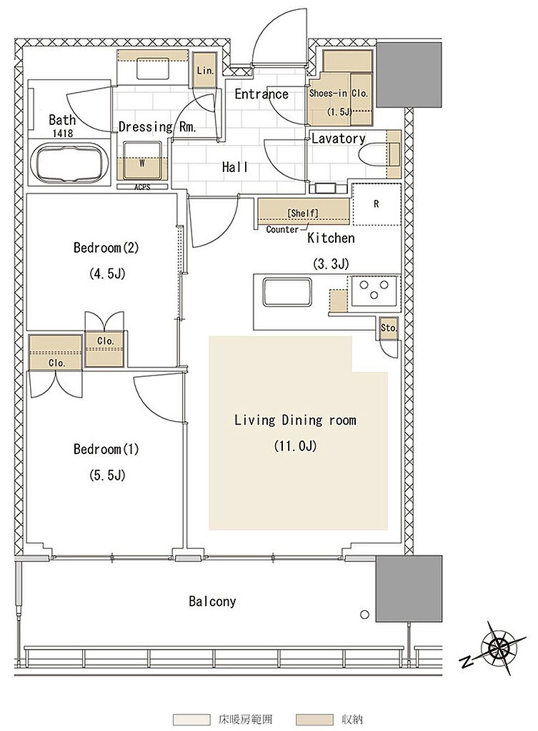 リビオタワー品川 間取り 【3期1次】55Bw