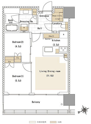リビオタワー品川 間取り 【3期1次】55Bw