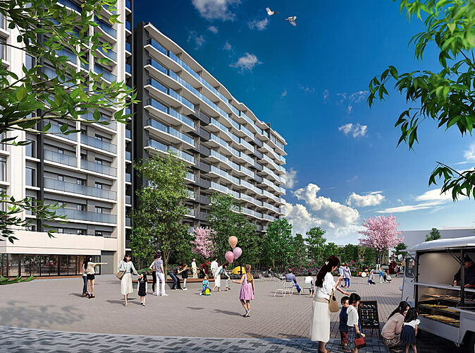 プレミストつくば研究学園 広場完成予想図<br />
