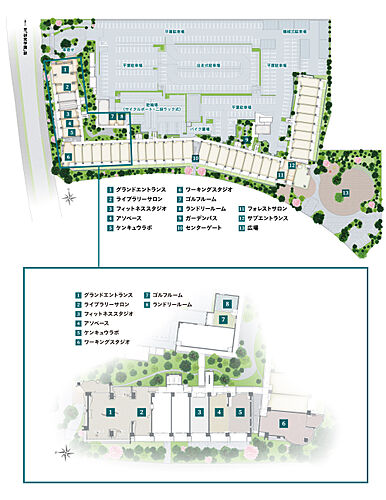 プレミストつくば研究学園 敷地配置イラスト/グランドエントランス周辺共用施設配置イラスト