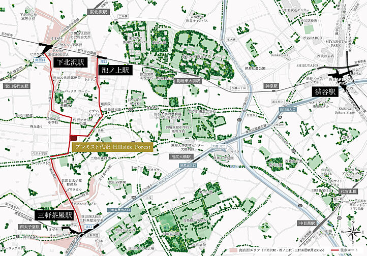 プレミスト代沢 Hillside Forest 現地案内図