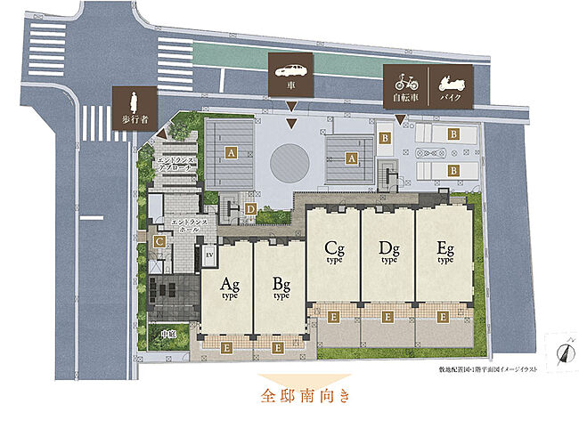 ワコーレ神戸本山南町 敷地配置図・1階平面図イメージイラスト