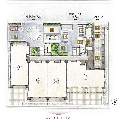 ワコーレ六甲ザ・レジデンス 敷地配置図・1階平面図イメージイラスト