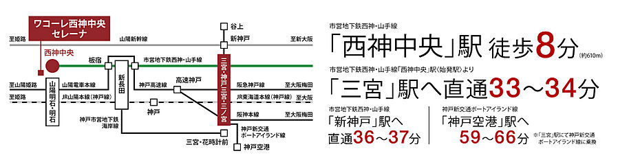 ワコーレ西神中央「オールインワン」マンションプロジェクト（ワコーレ西神中央セレーナ）：交通図