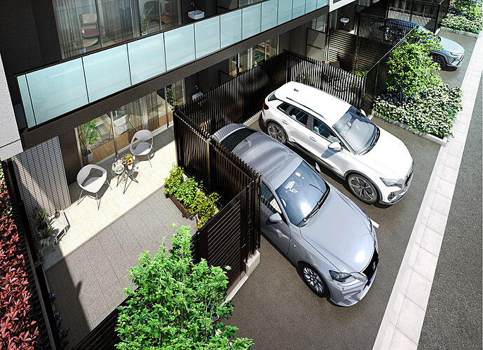 ガーラ・レジデンス川口 東向き住戸 テラス・専用庭・専用駐車場完成予想CG ※2
