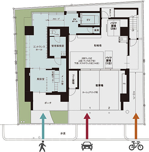 ソルティア京橋リバーフロント 1階敷地配置図
