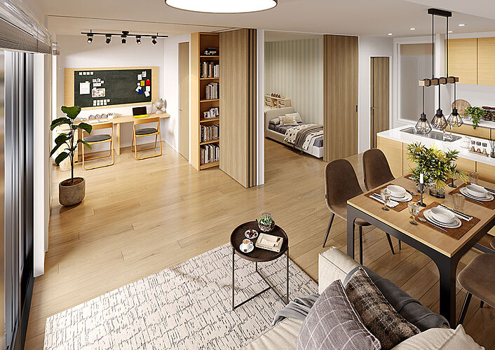 ファーネスト桜町通りタワー リビング・ダイニング・キッチン完成予想CG（Bタイプ）