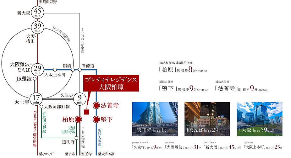 プレティナレジデンス大阪柏原 アクセス図
