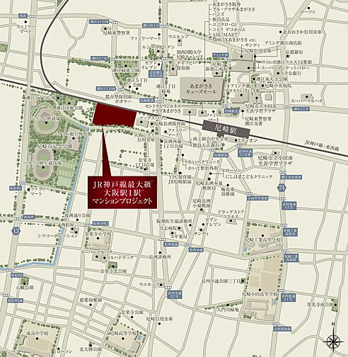 JR神戸線最大級※１大阪駅１駅※2 マンションプロジェクト 現地案内図
