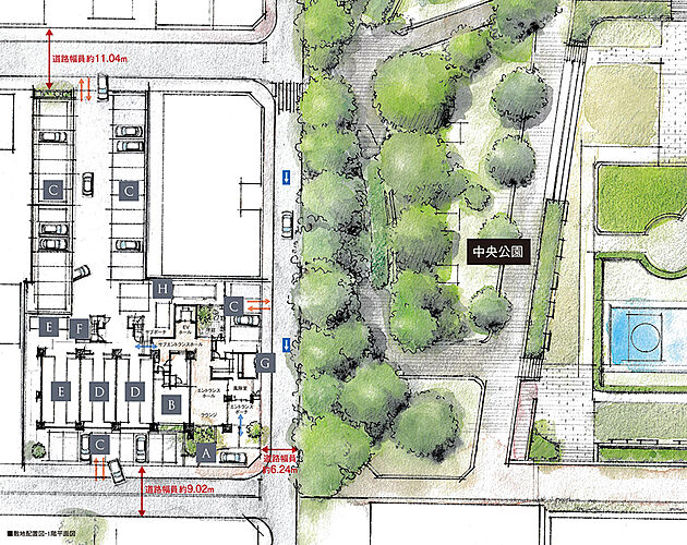ヴェルディ・ザ・タワー呉 敷地配置図・1階平面図