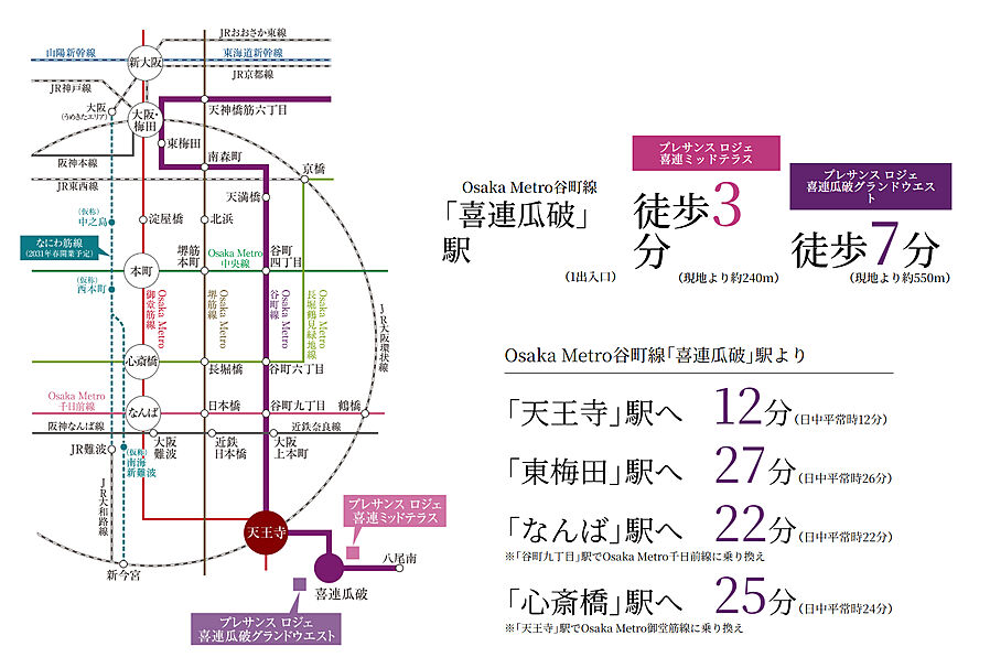 プレサンス ロジェ 喜連瓜破グランドウエスト ／  プレサンス ロジェ 喜連ミッドテラス：交通図