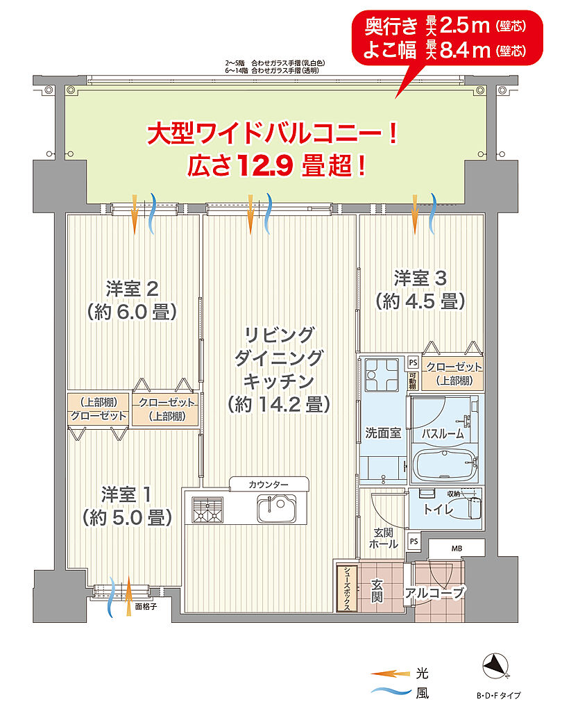 プレミアムコート古謝第二 間取り B・D・F