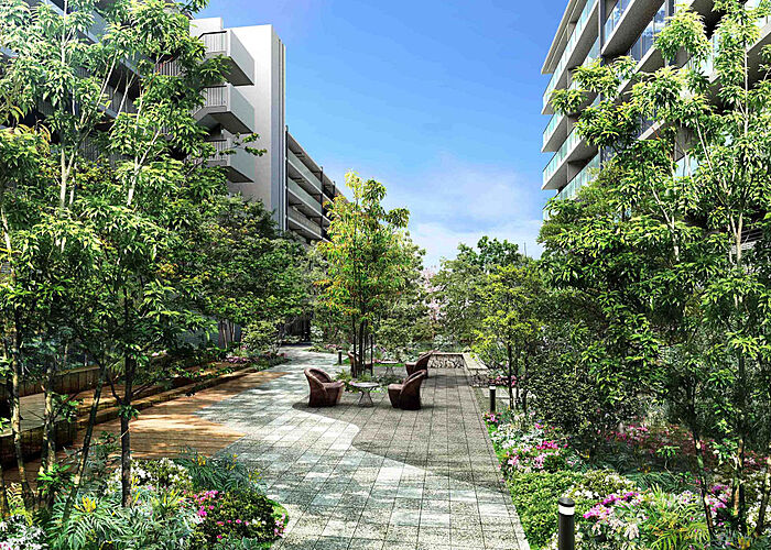 オーベルグランディオ川崎久地ヒルズ コミュニティフォレスト（中庭）完成予想CG