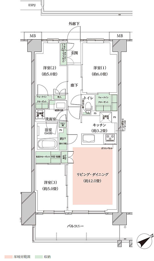 オーベルグランディオ川崎久地ヒルズ 間取り B-b