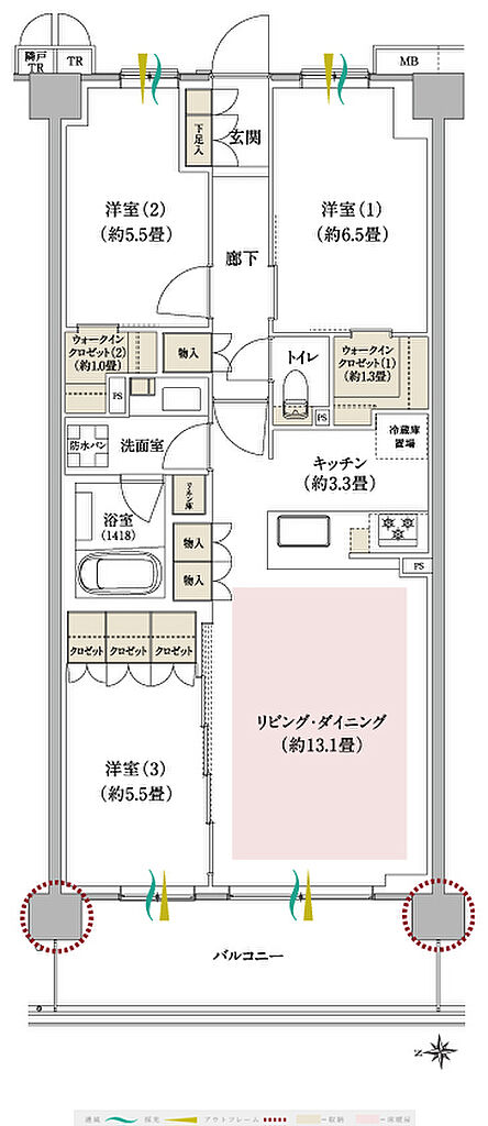 ブランシエラ武蔵中原 間取り D3（2～5階）