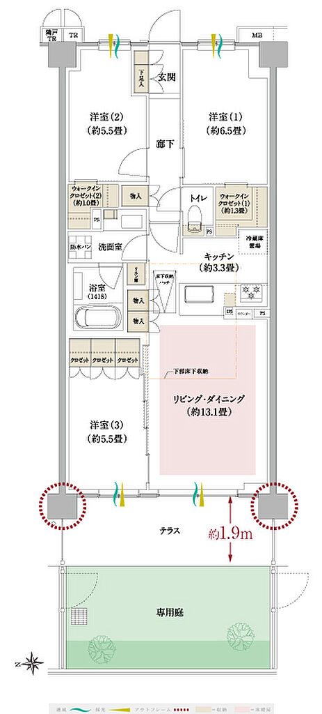 ブランシエラ武蔵中原 間取り D2g+
