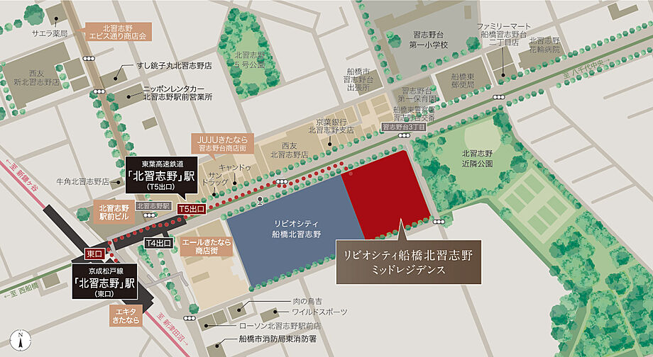 リビオシティ船橋北習志野ミッドレジデンス 現地案内図