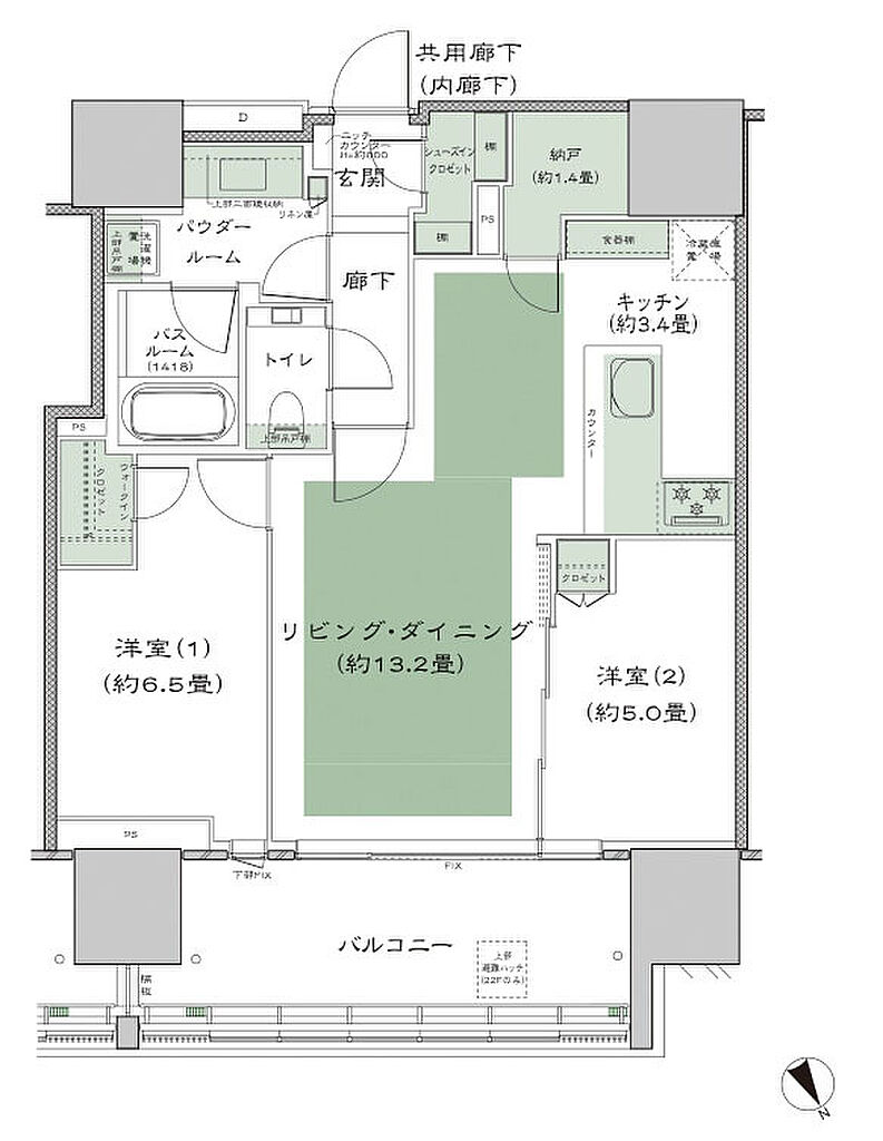 グランドヒルズ恵比寿 間取り 65Q-1