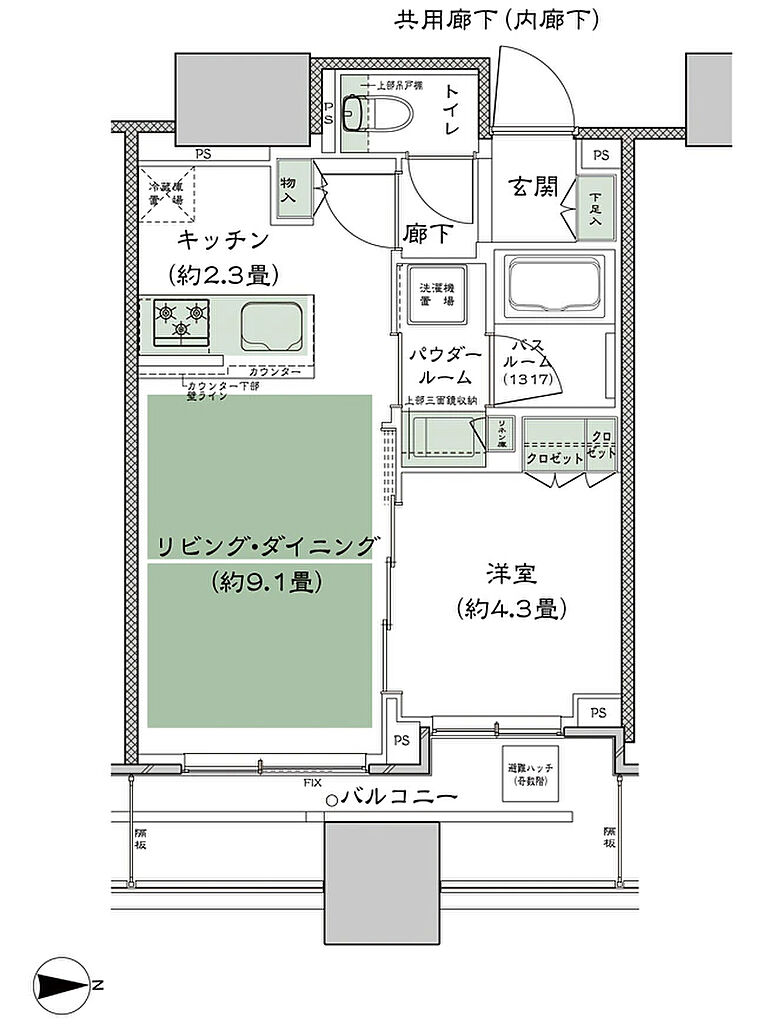 シティタワー大阪本町 間取り E-35A2