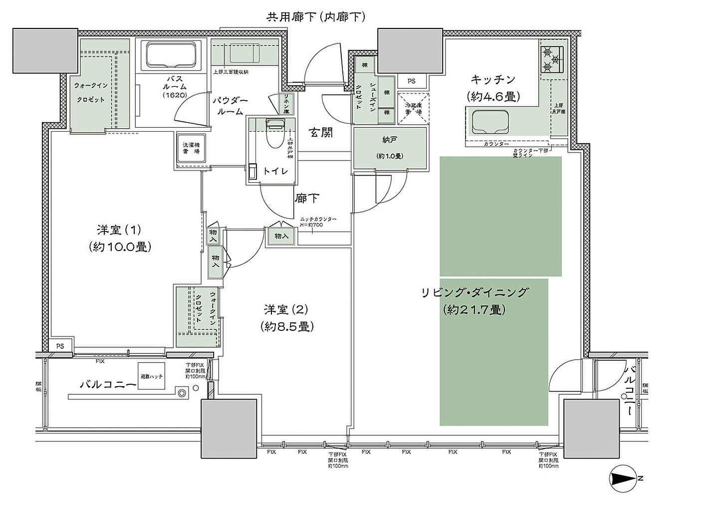 シティタワー大阪本町 間取り E-100TD