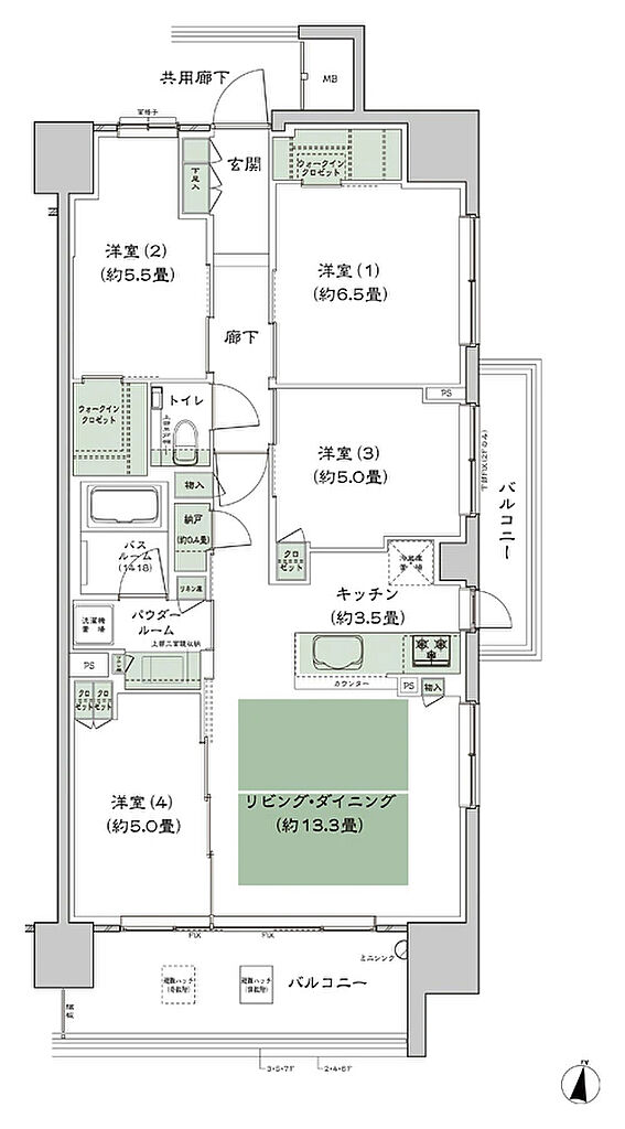シティハウス堤通雨宮町 間取り A2-標準