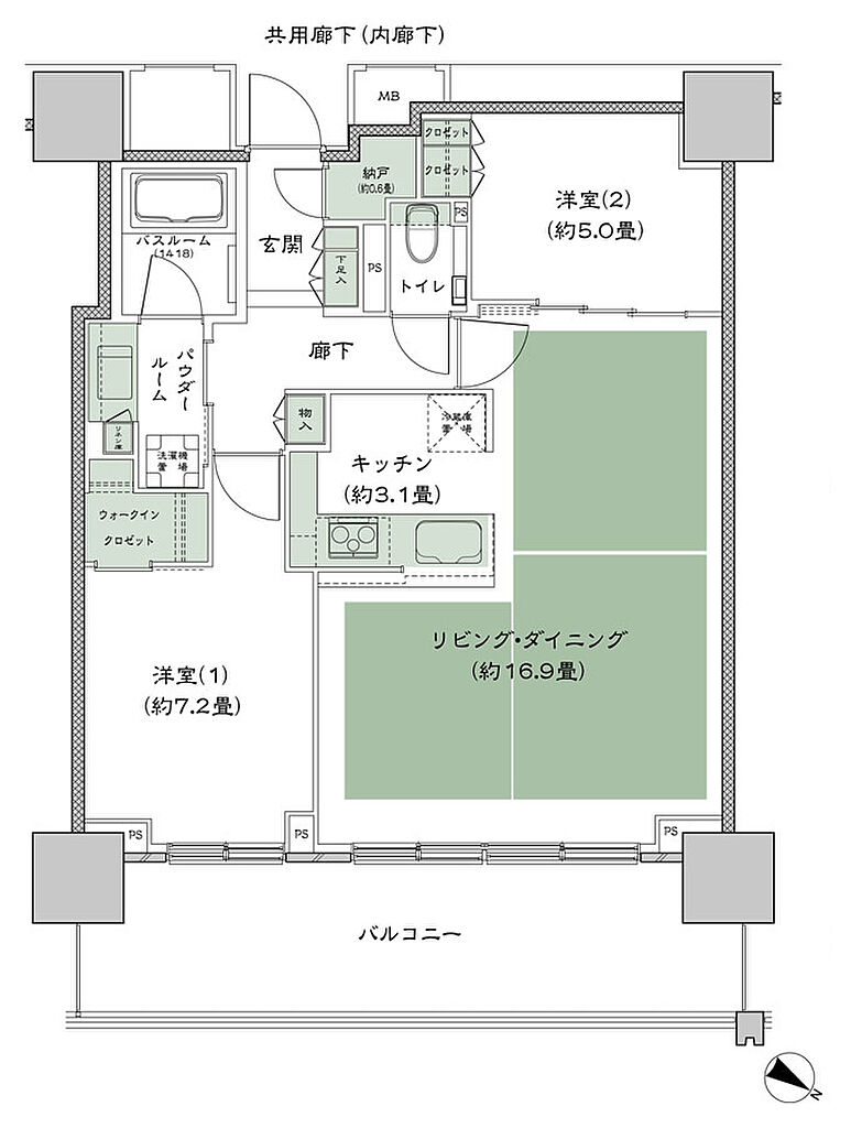 ベイシティタワーズ神戸 EAST 間取り E-70D-2(EH) 