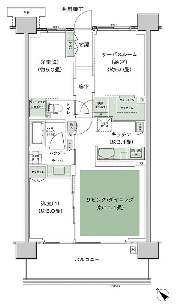 シティテラス稲毛海岸 間取り A-A'2s