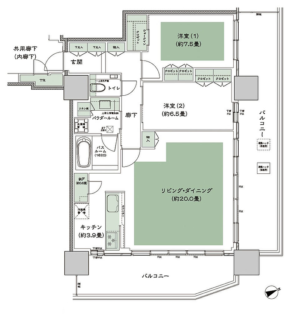 グランドシティタワー池袋 間取り E-90A-LD拡大