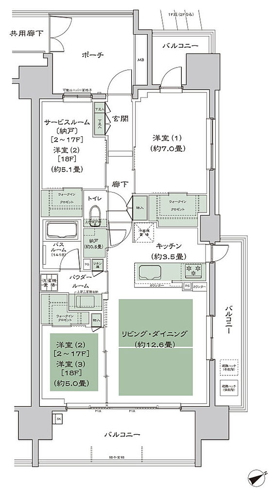 シティタワー名古屋東別院 間取り E1