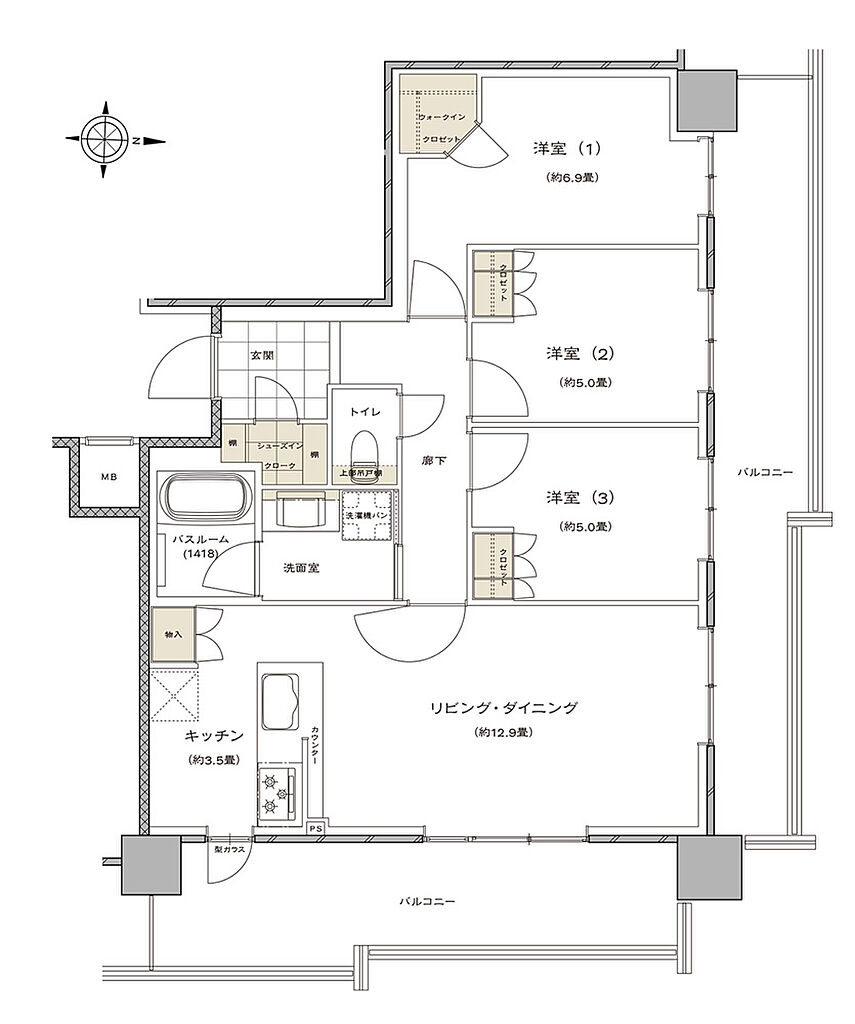 ライオンズタワー新大工町 間取り V