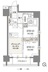 [F] ■開放的なバルコニー側に2室をレイアウトした2DK。洋室(1)の引き戸を開放すればゆとりあるリビング空間に早変わり。閉めればホームオフィスや趣味のスペースなど、多彩に活用いただけます。