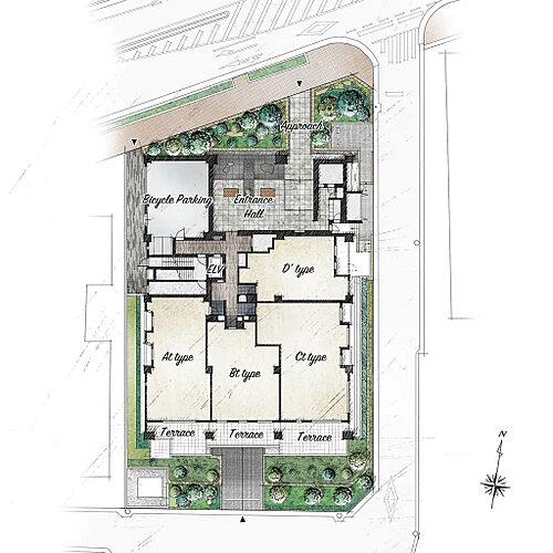 Brillia 夙川松園町 1F 敷地配置図