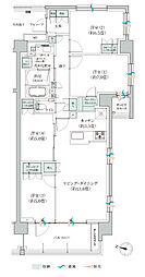 [90A] ■ 独立性に優れた3面開口の4LDK南西角住戸。
■ 1.6m×1.8mの余裕あるバスルーム。
■ 2面開口の洋室（1）（2）は約6.5畳のゆとりある空間。