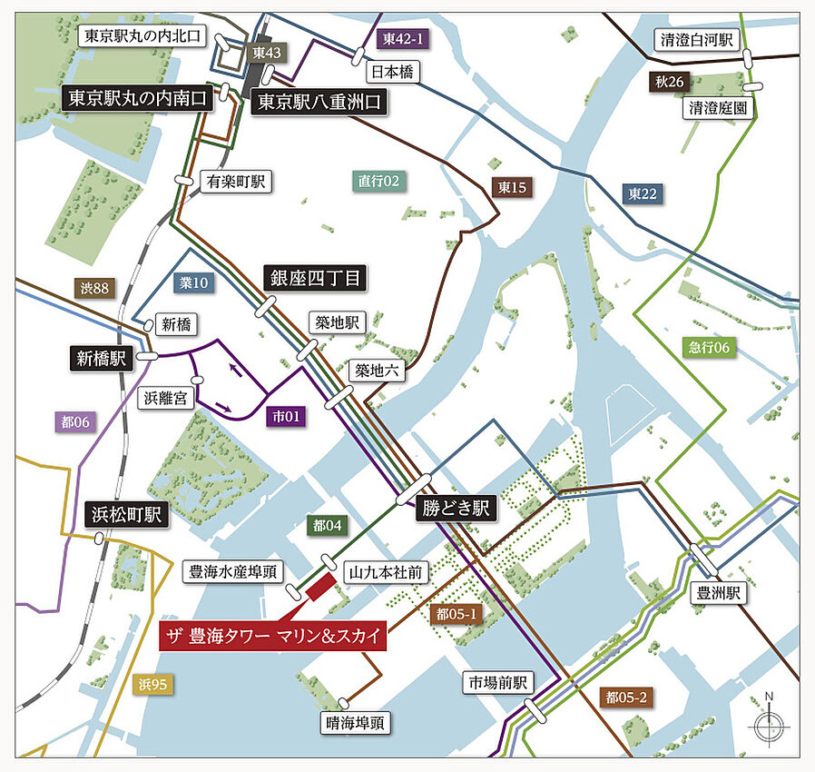 ＴＨＥ　ＴＯＹＯＭＩ　ＴＯＷＥＲ　ＭＡＲＩＮＥ＆ＳＫＹ：交通図