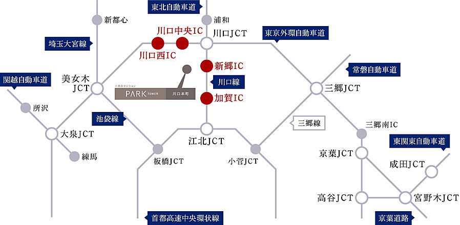 パークタワー川口本町：交通図