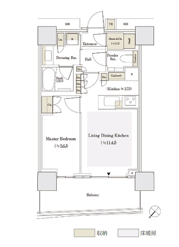 セントラルガーデン月島　ザ　タワー 間取り 43Bnw