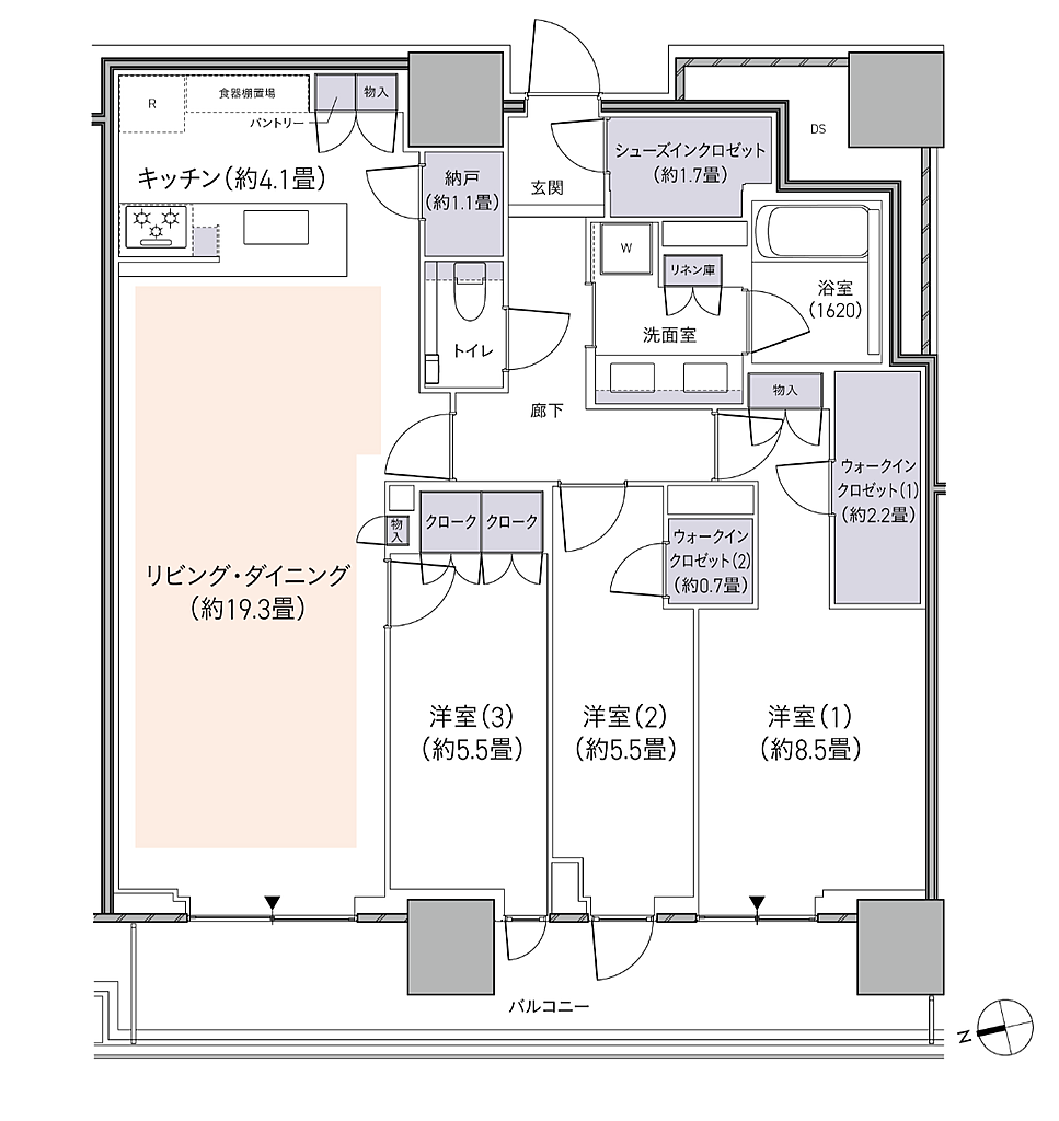 パークタワー柏の葉キャンパス 間取り P-W101Mt