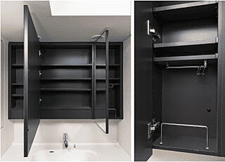 パークホームズ上用賀五丁目 下部照明スペース付き裏面収納付き三面鏡