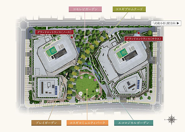 ザ・パークハウス 武蔵小杉タワーズ 敷地配置完成予想CG