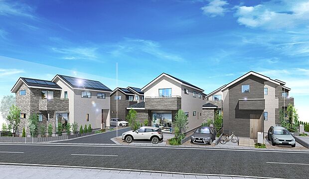 【兼六パークタウン清瀬第67期】
太陽光発電×ZEH仕様で省エネ性や安全性を追求した総8棟。玄関・ポーチに「人感センサー付き照明」を備え、夜間も統一感のある明るい街並みが広がります。