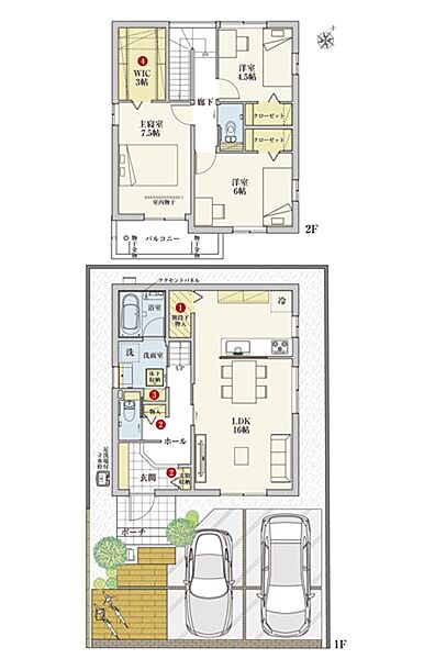 ［B号地 プラン図］※図面に基づいて描いているのでプラン及び外構・植栽については、実際とは多少異なる場合があります。また、車・家具・家電・備品等は販売価格に含まれません。