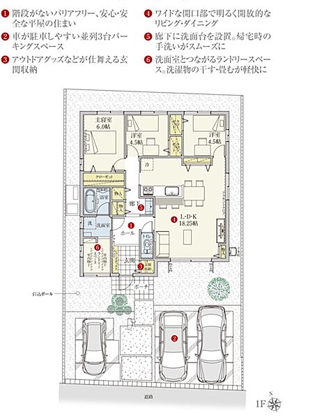 ［3号地 プラン図］※図面に基づいて描いているのでプラン及び外構・植栽については、実際とは多少異なる場合があります。また、車・家具・家電・備品等は販売価格に含まれません。