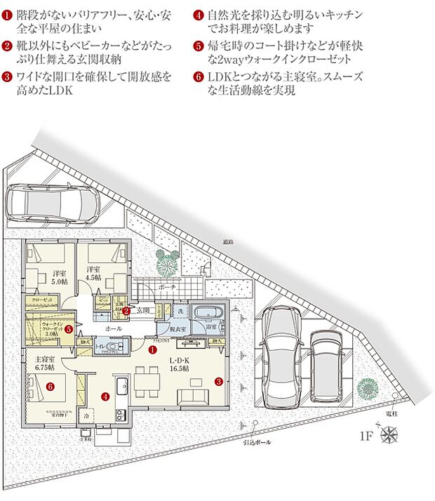 ［2号地 プラン図］※図面に基づいて描いているのでプラン及び外構・植栽については、実際とは多少異なる場合があります。また、車・家具・家電・備品等は販売価格に含まれません。