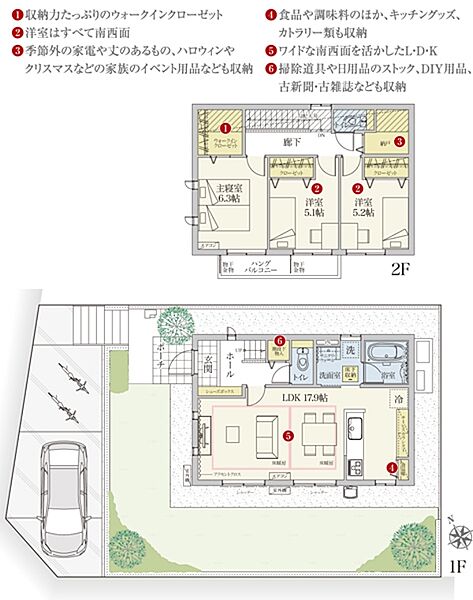 [2号地 プラン図] 間取・外構植栽図は設計図書を基に描き起こしたもので実際とは多少異なる場合があります。 家具・家電・備品・車・自転車等は価格に含まれません。